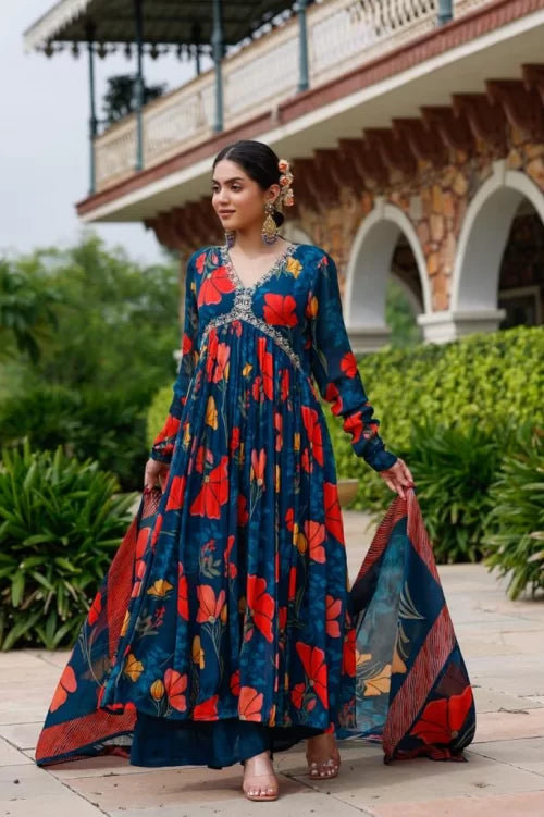 Aliya Cut Most Selling Blue Dress With Dupatta