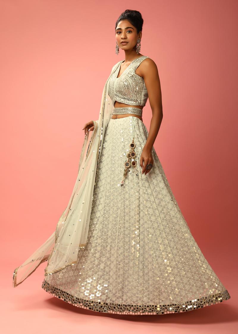 Lehenga Choli In Georgette With Sequins Embroidered Jaal And Mirror Border