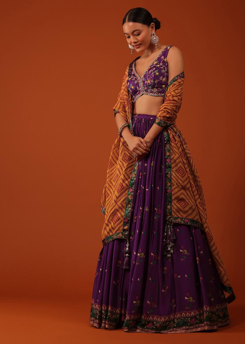 Embroidered Lehenga And Blouse Set In Satin