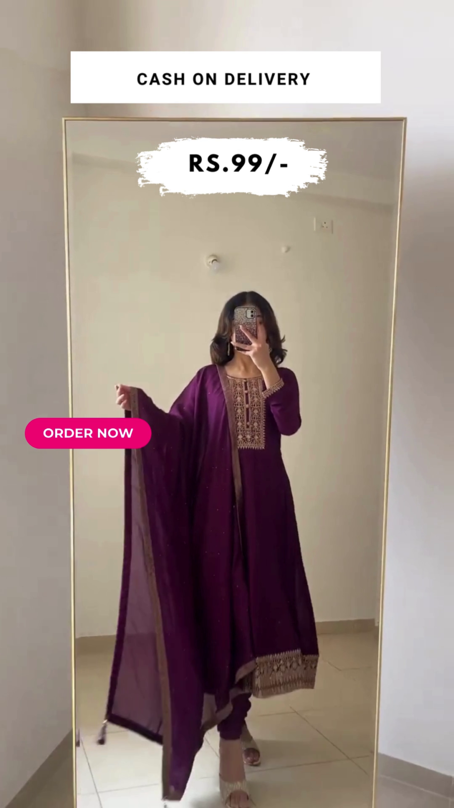 Purple Yoke Design Silk Blend Anarkali Kurta With Churidar & Dupatta